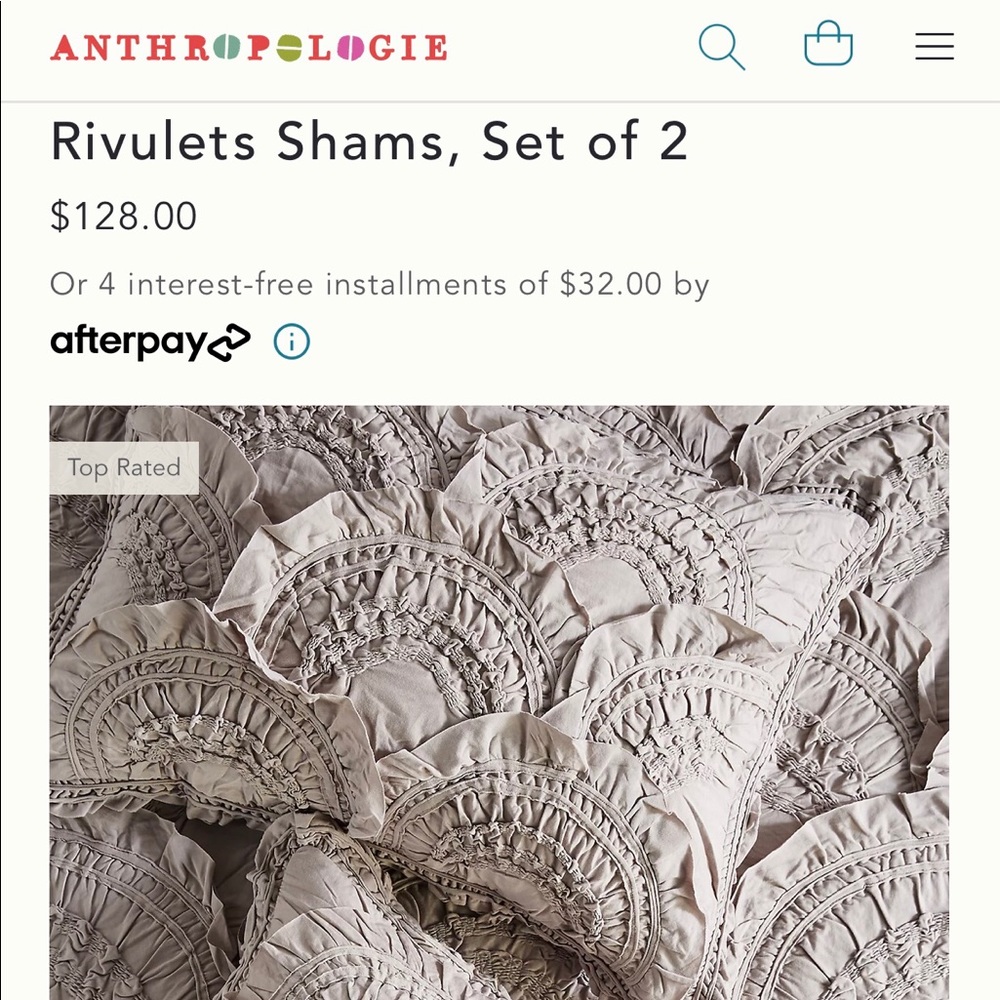 Anthropologie King Rivulets Shams, Set of 2